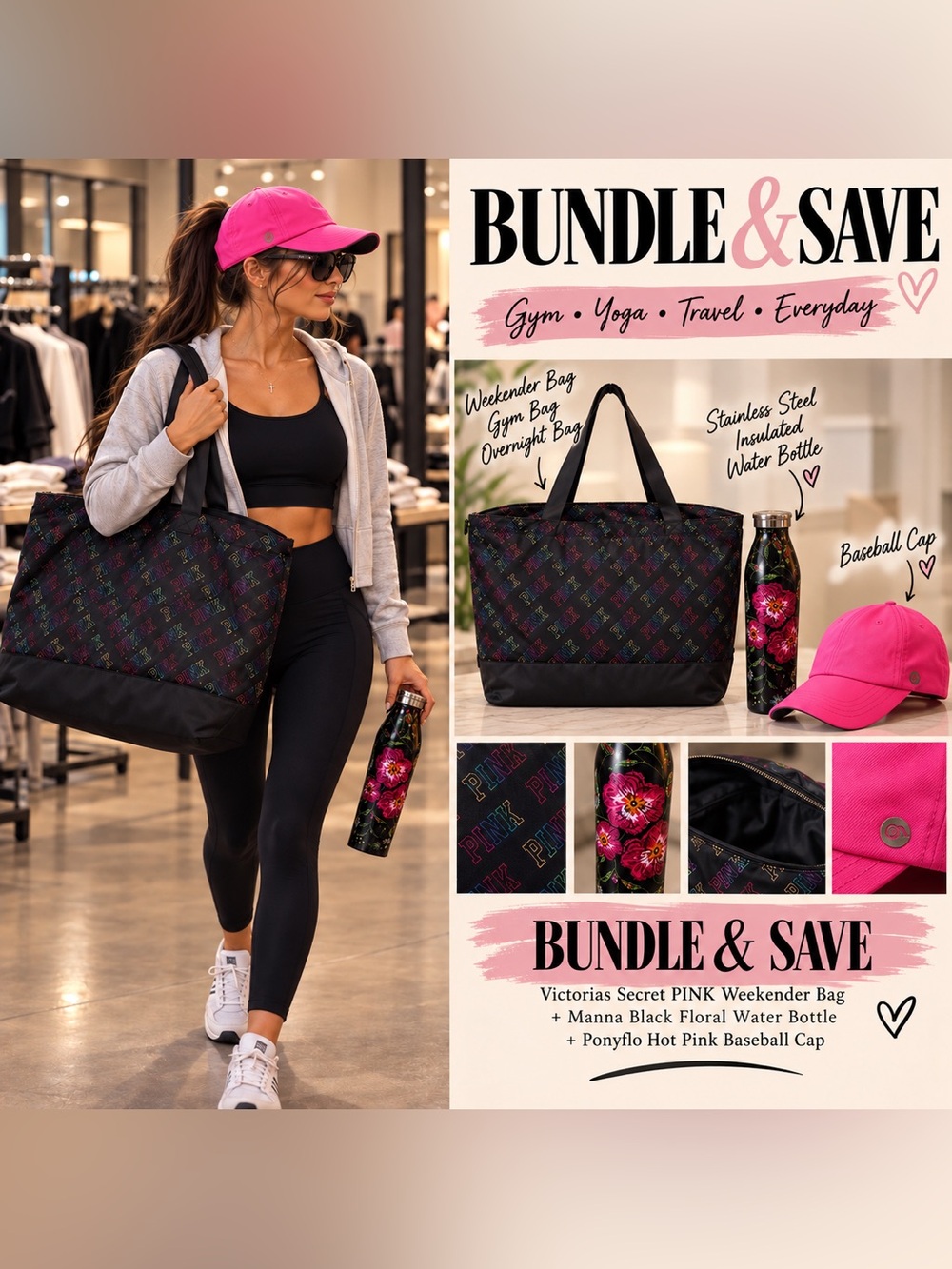 Ponyflo Hot Pink Ponytail Baseball Cap Running Hat Adjustable 🖤